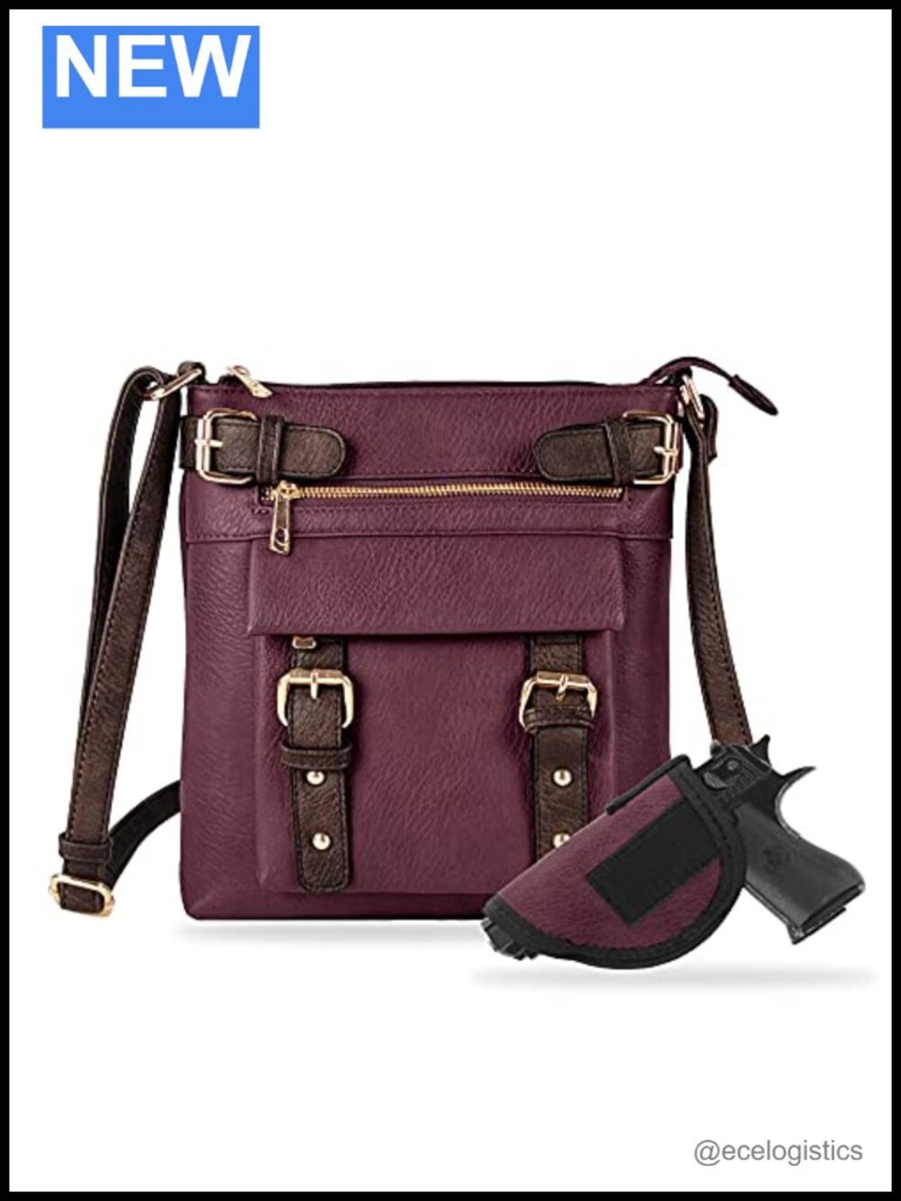Vegan Leather Concealed Carry Crossbody Bag with Lock and Key, Removable Holster